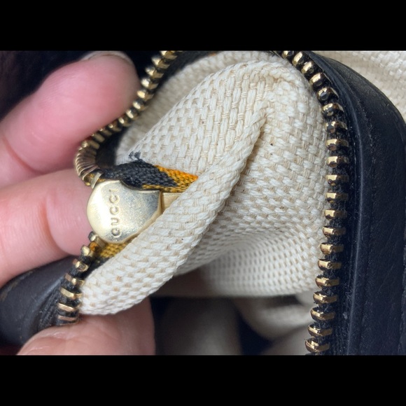 Auth GUCCI Tote Bag Soho Chain GG Black Leather Hand Bag & Leather Flower Charm - Picture 8 of 16